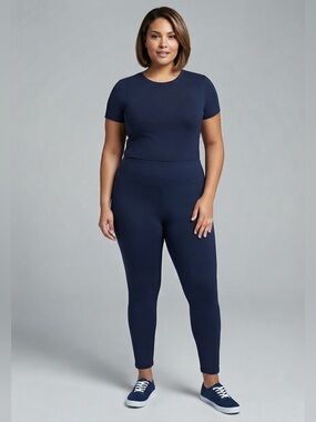 Classic Concepts Plus Fleece Lined Pull On Navy Blue High-Waist Leggings